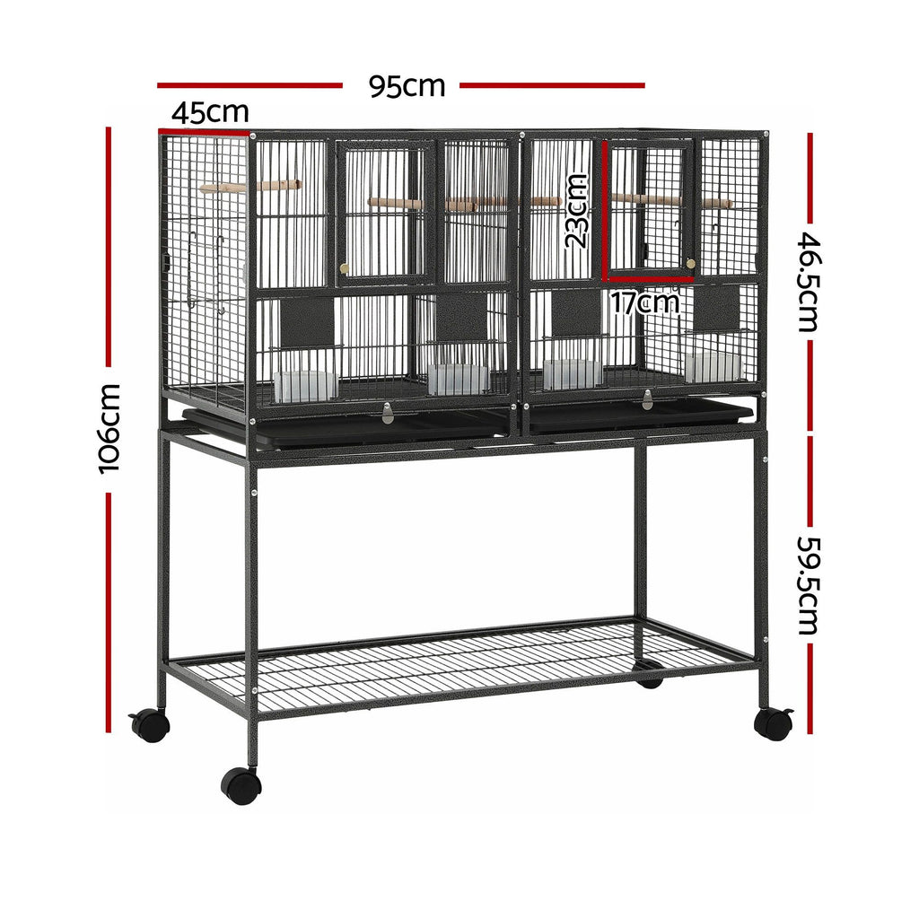 i.Pet 106cm 2-in-1 Bird Cage & Aviary with Divider – Black