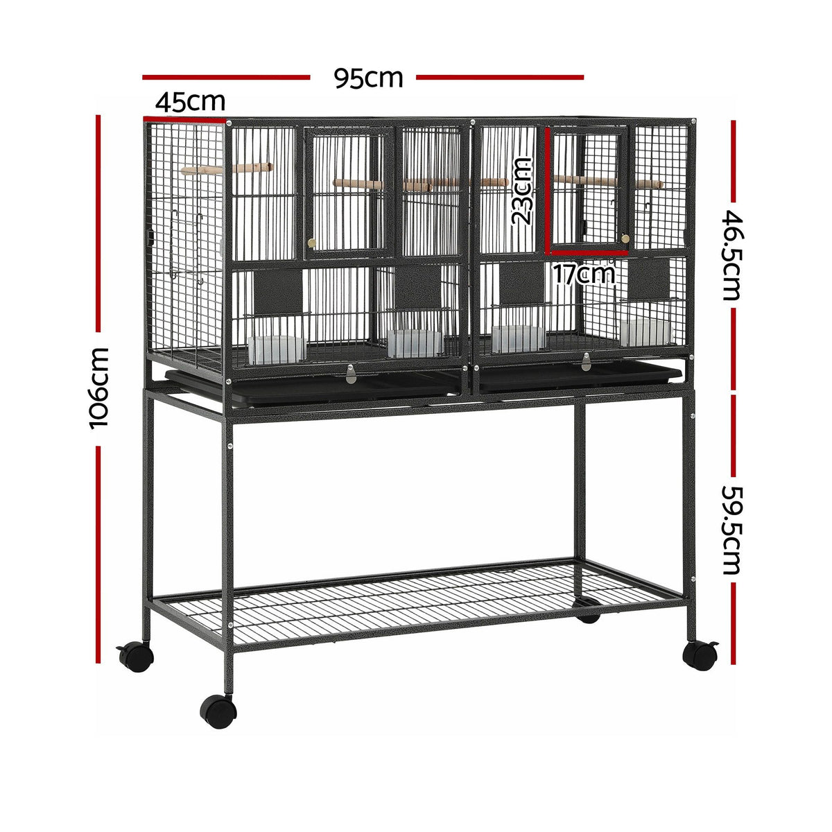 i.Pet 106cm 2-in-1 Bird Cage & Aviary with Divider – Black