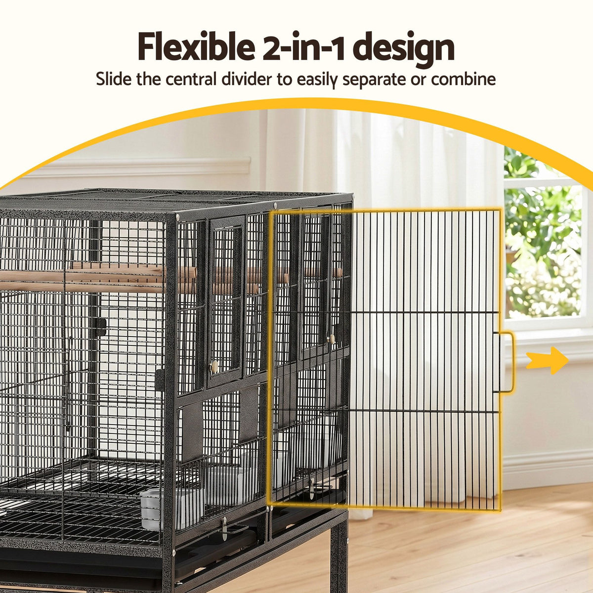 i.Pet 106cm 2-in-1 Bird Cage & Aviary with Divider – Black