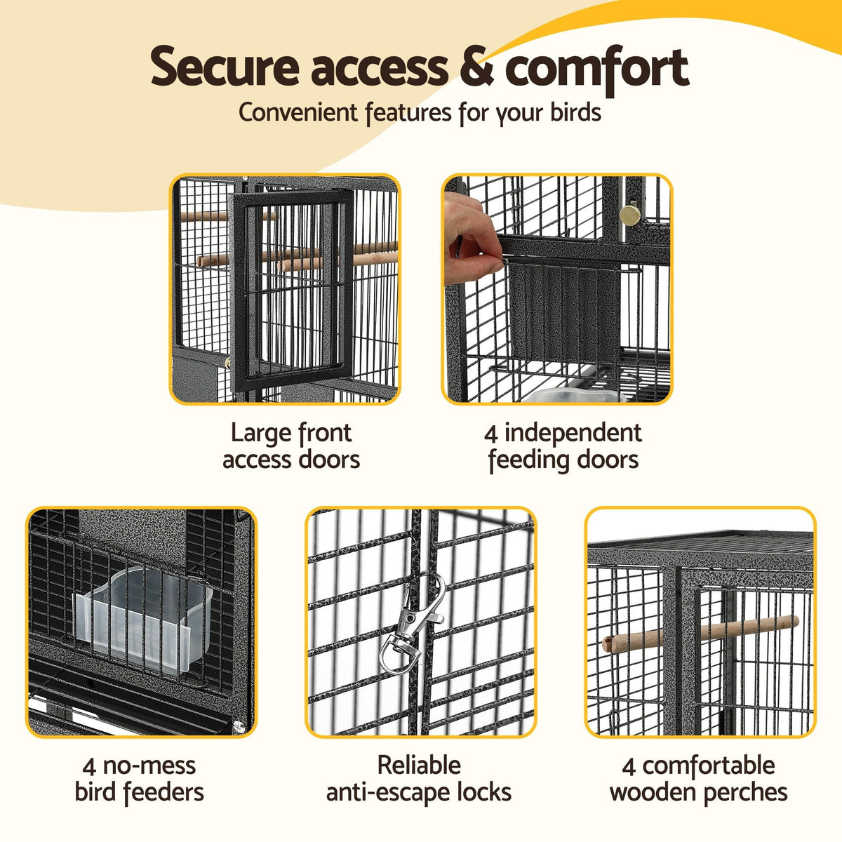 i.Pet 106cm 2-in-1 Bird Cage & Aviary with Divider – Black