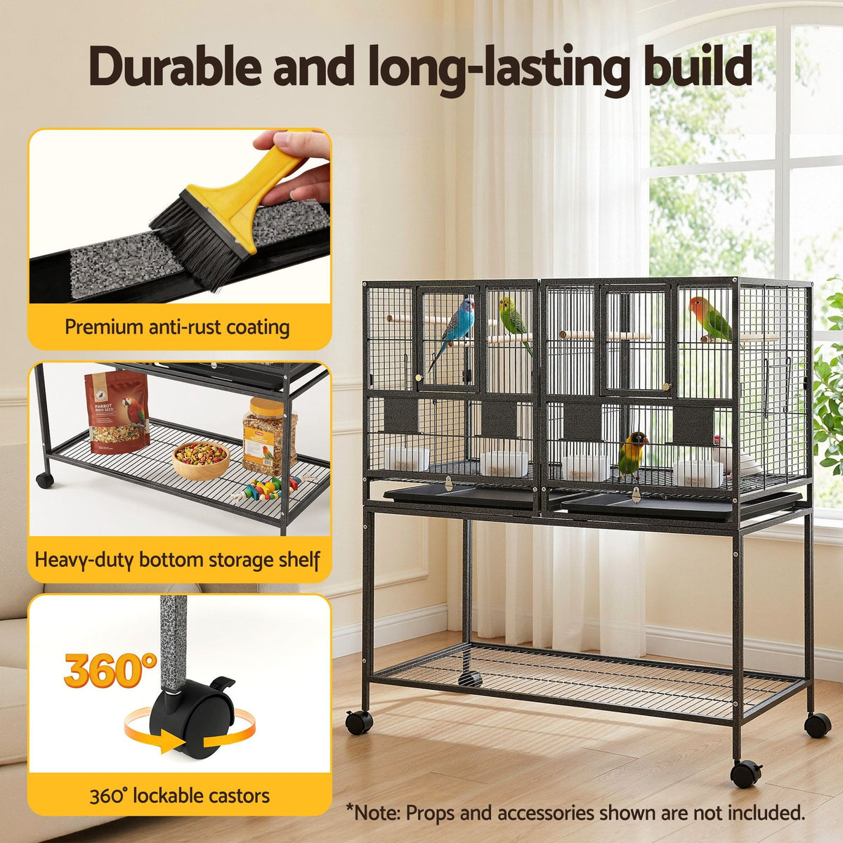 i.Pet 106cm 2-in-1 Bird Cage & Aviary with Divider – Black