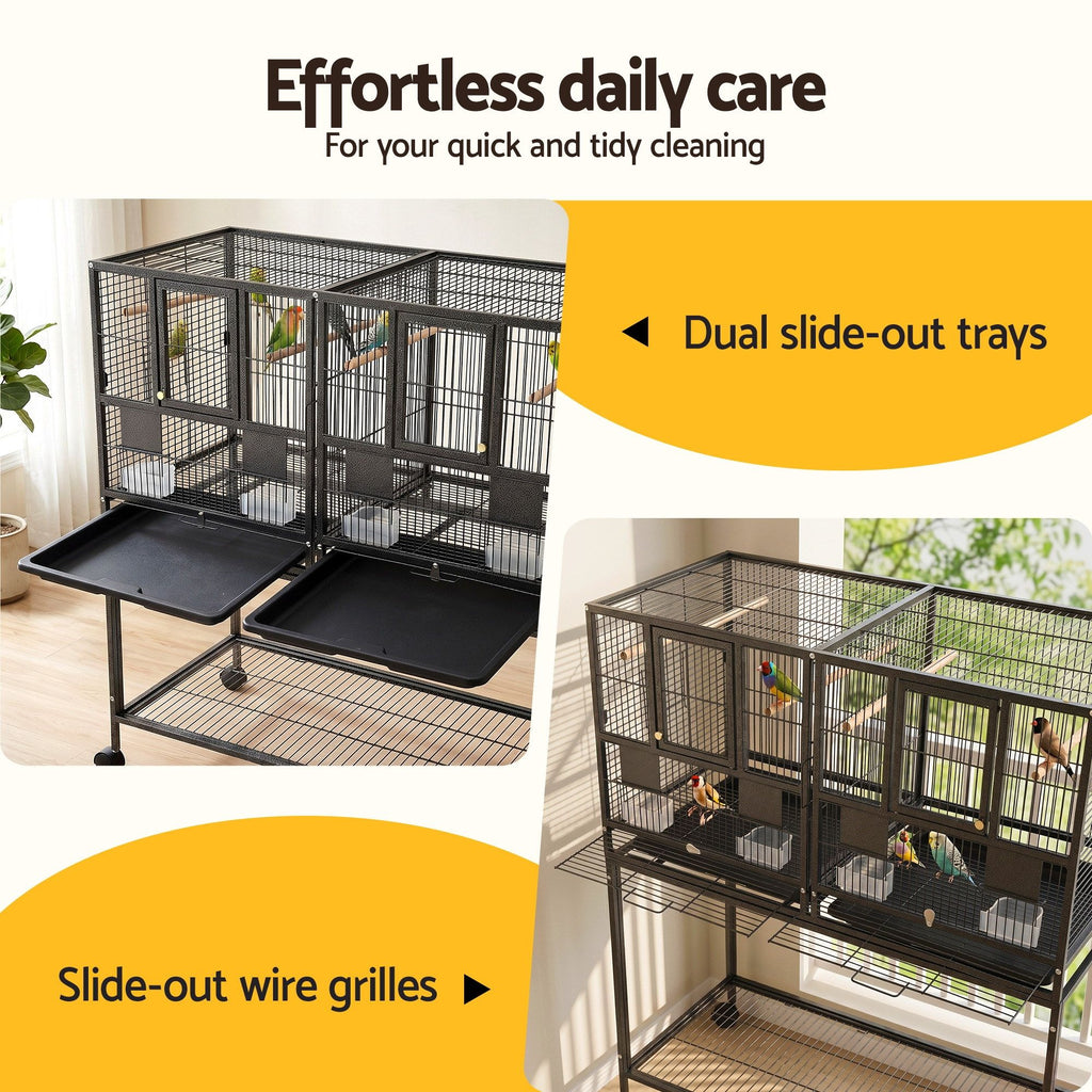 i.Pet 106cm 2-in-1 Bird Cage & Aviary with Divider – Black