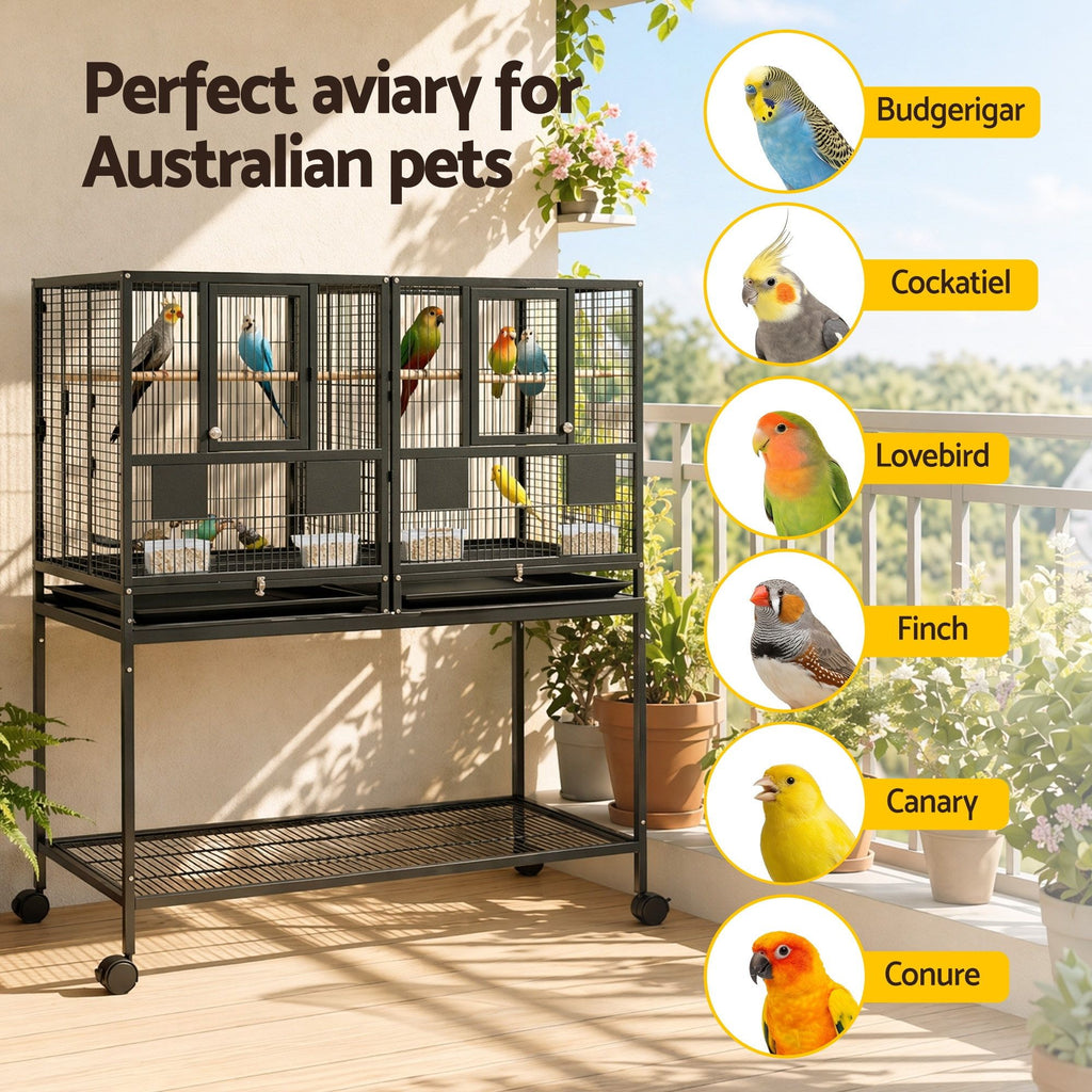i.Pet 106cm 2-in-1 Bird Cage & Aviary with Divider – Black