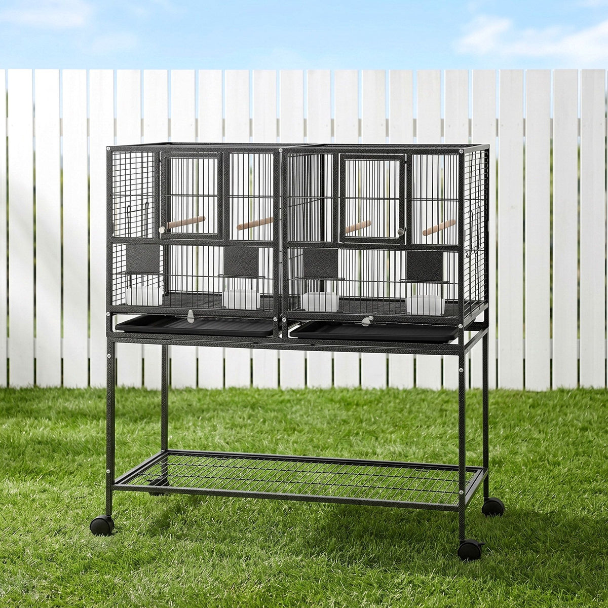 i.Pet 106cm 2-in-1 Bird Cage & Aviary with Divider – Black