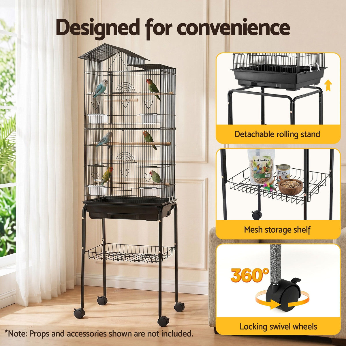 i.Pet 158cm Bird Cage with Stand & Wheels – Black