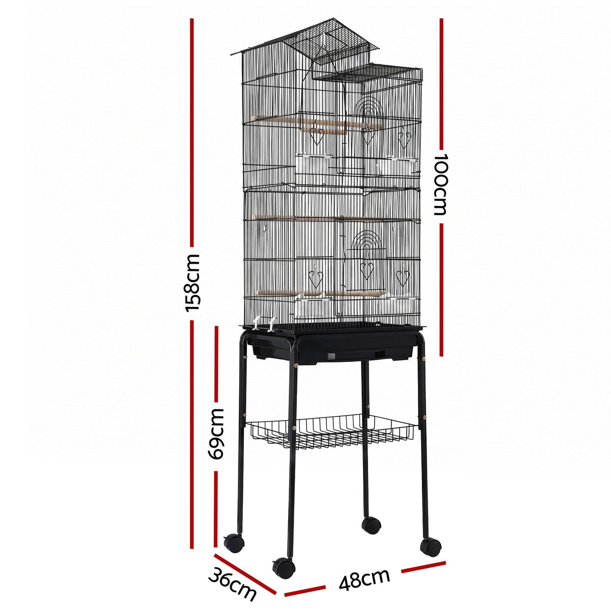 i.Pet 158cm Bird Cage with Stand & Wheels – Black