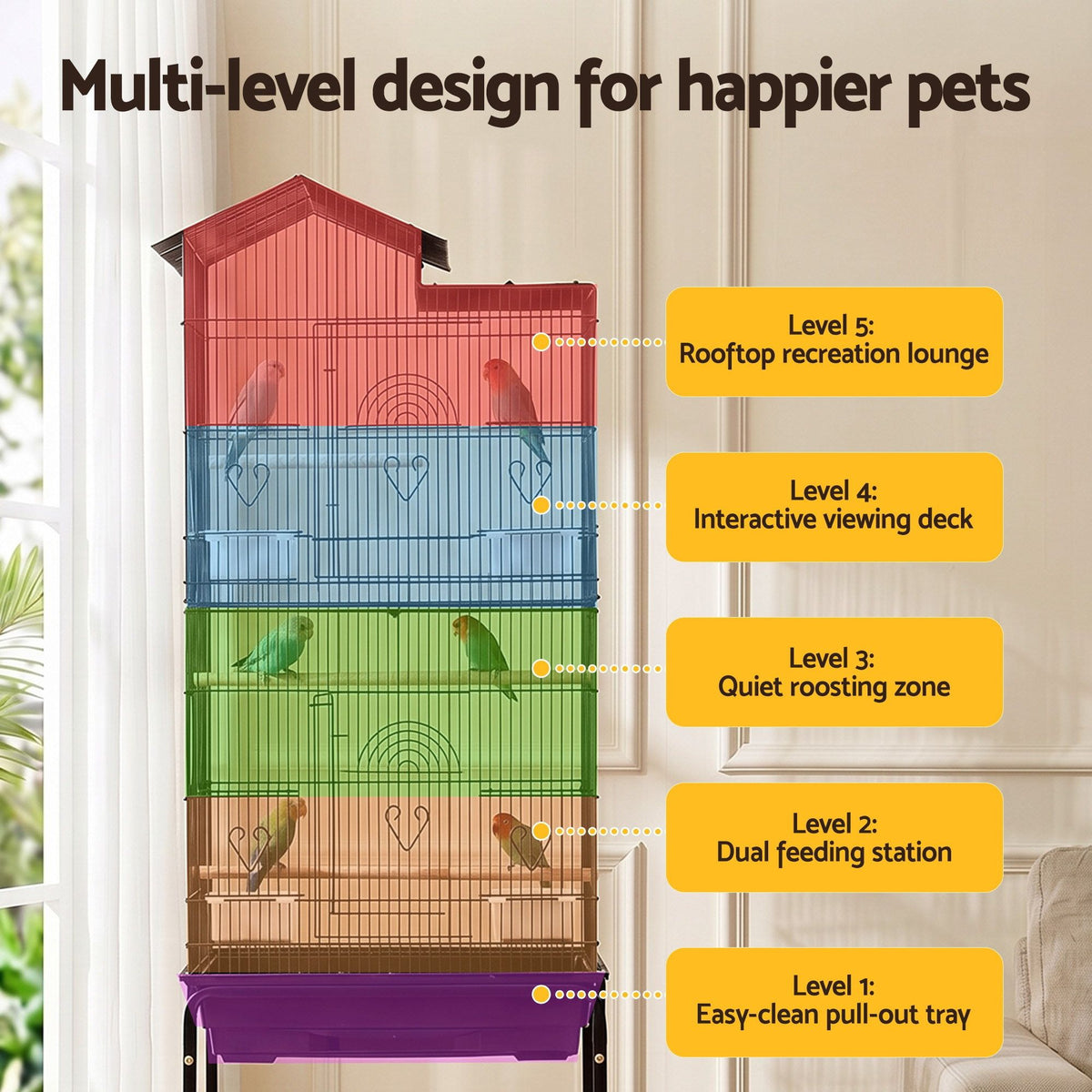 i.Pet 158cm Bird Cage with Stand & Wheels – Black