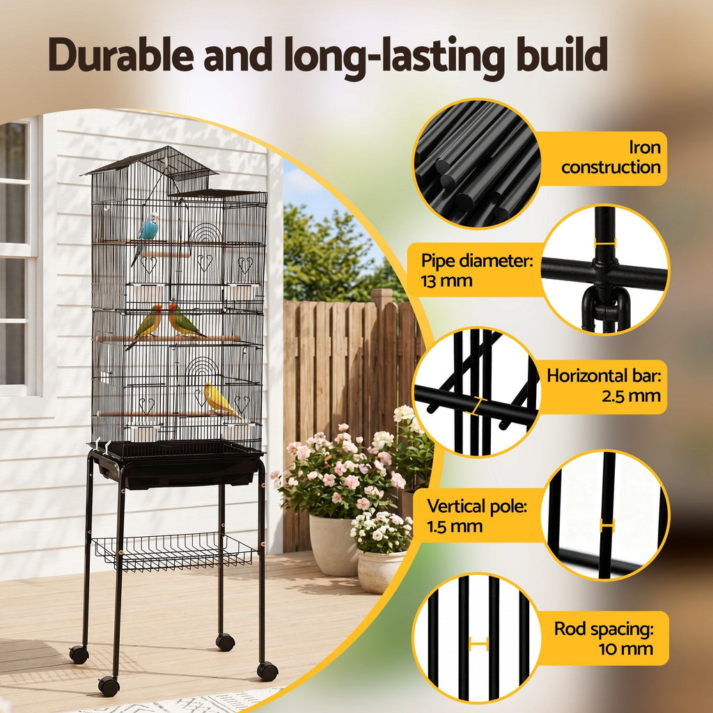 i.Pet 158cm Bird Cage with Stand & Wheels – Black