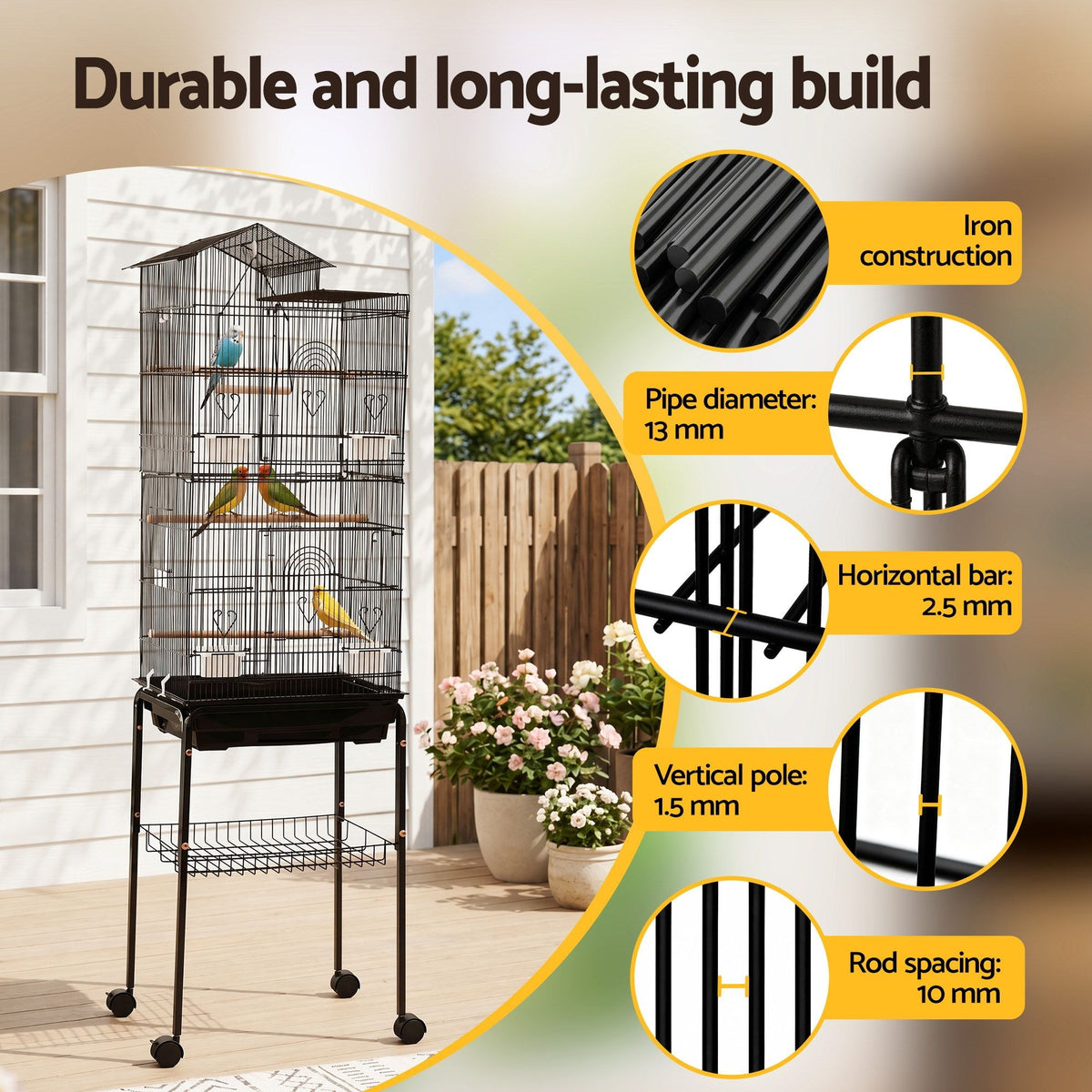 i.Pet 158cm Bird Cage with Stand & Wheels – Black