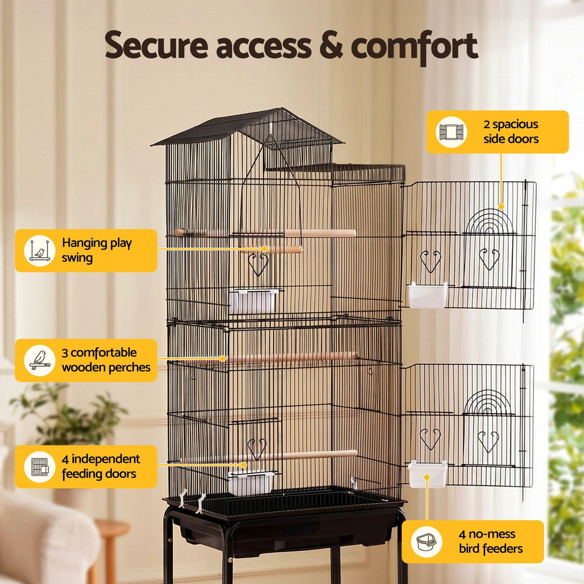 i.Pet 158cm Bird Cage with Stand & Wheels – Black