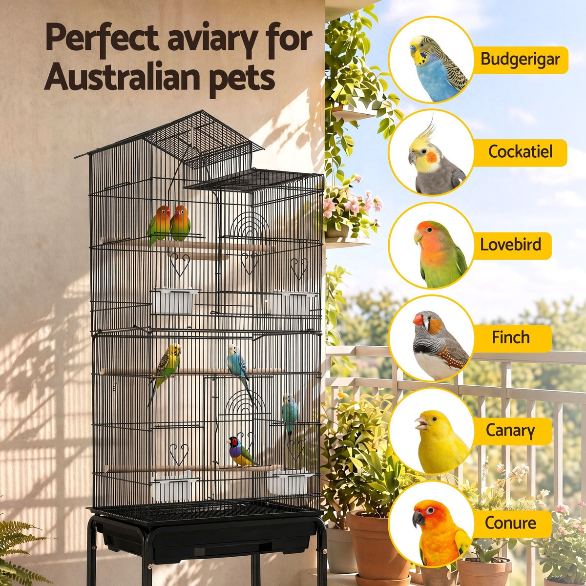 i.Pet 158cm Bird Cage with Stand & Wheels – Black