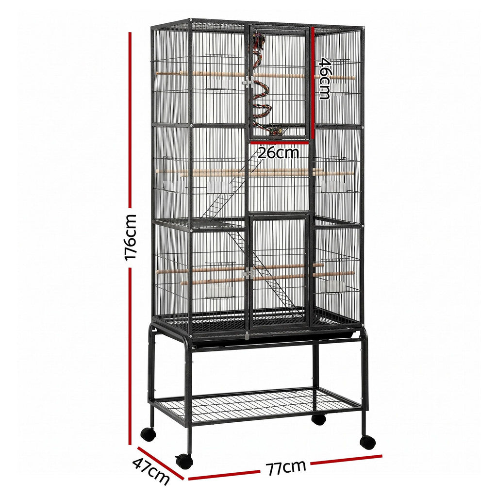 i.Pet 176cm 3-Tier Bird Cage with Stand & Wheels – Black