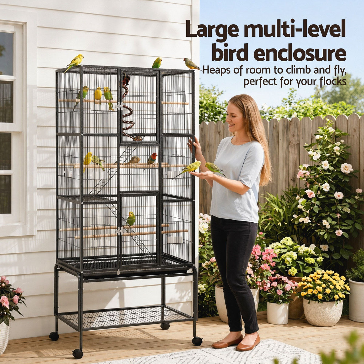 i.Pet 176cm 3-Tier Bird Cage with Stand & Wheels – Black