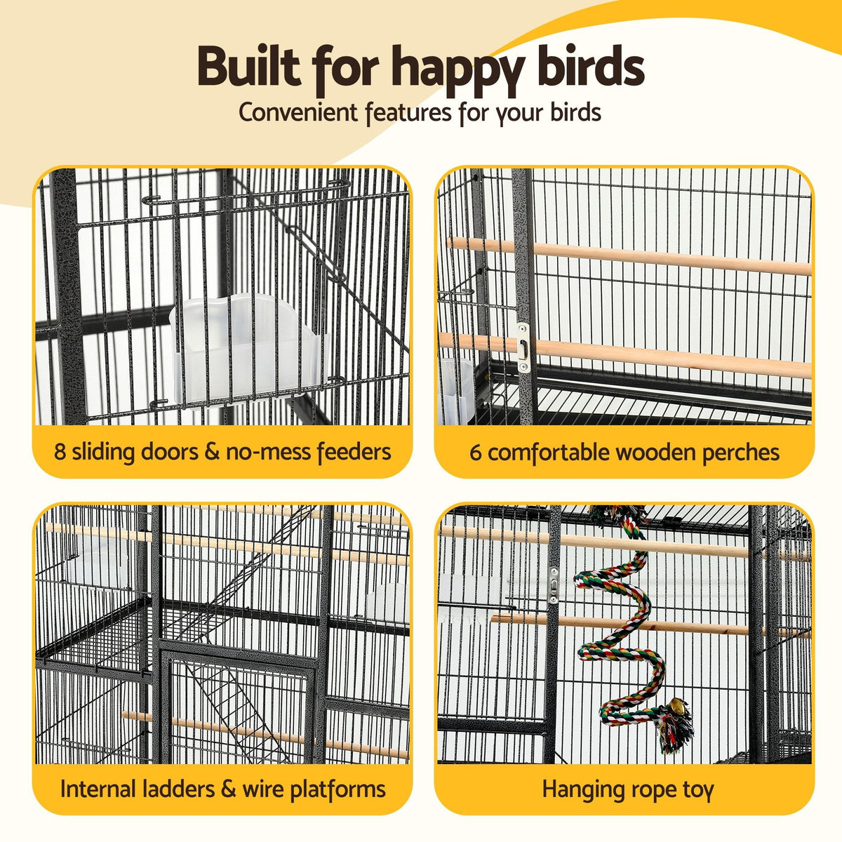 i.Pet 176cm 3-Tier Bird Cage with Stand & Wheels – Black