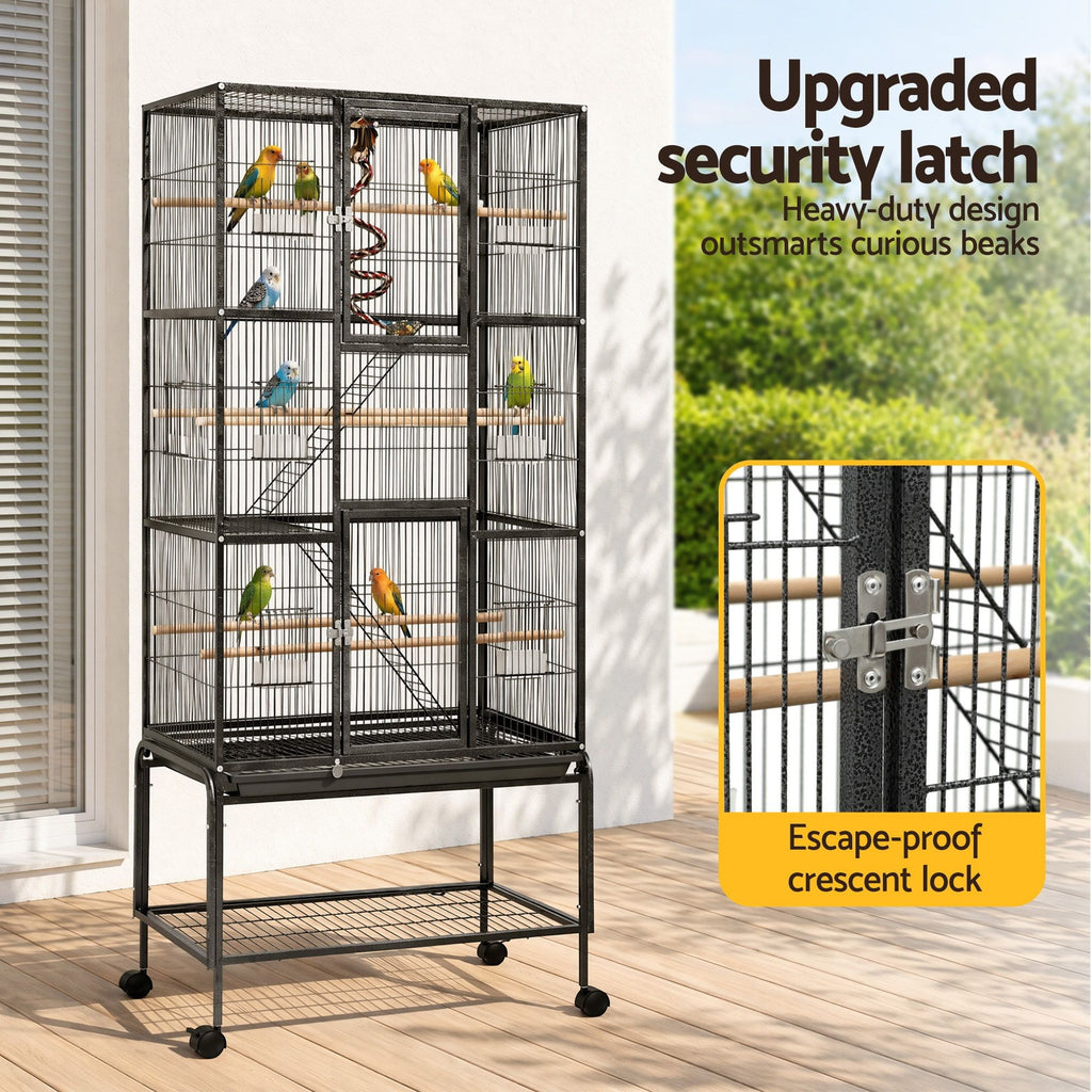 i.Pet 176cm 3-Tier Bird Cage with Stand & Wheels – Black