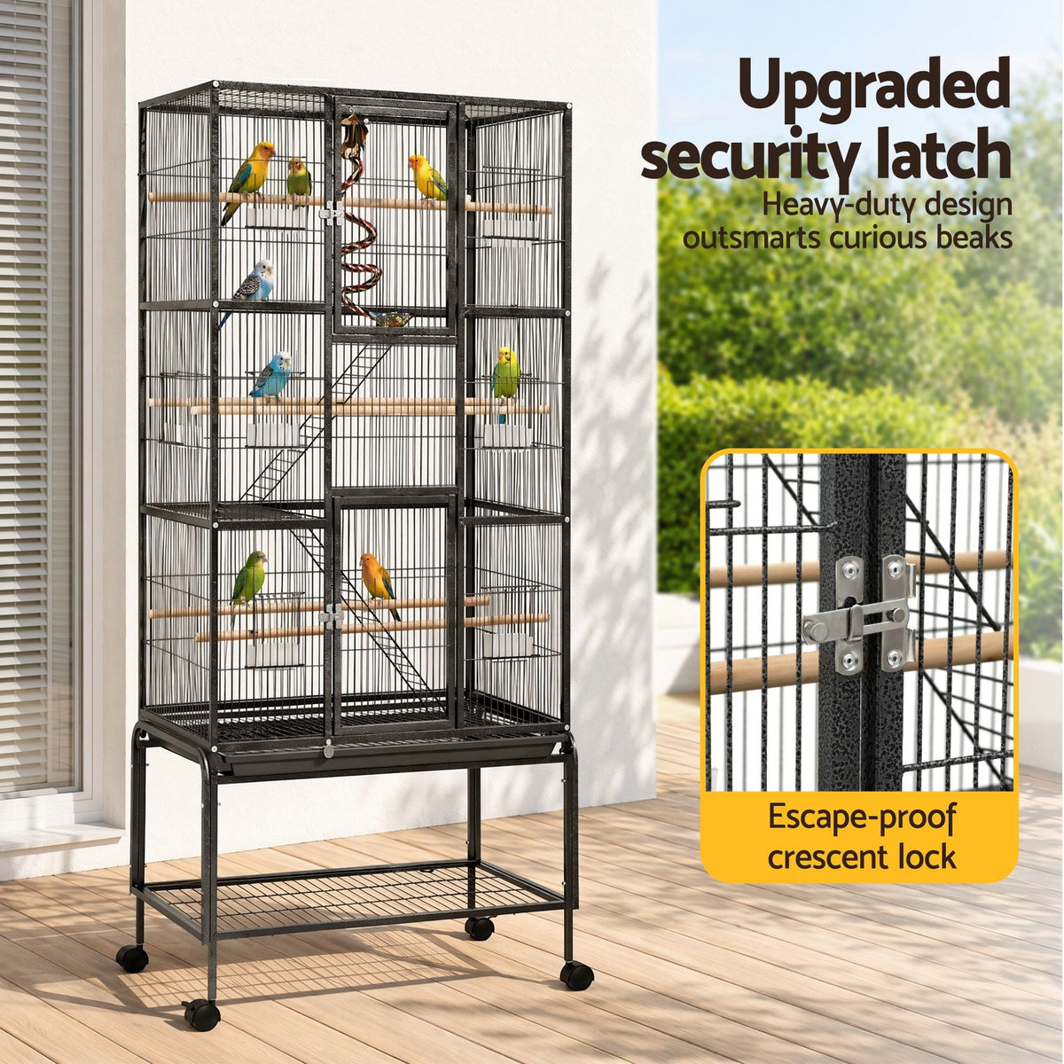 i.Pet 176cm 3-Tier Bird Cage with Stand & Wheels – Black