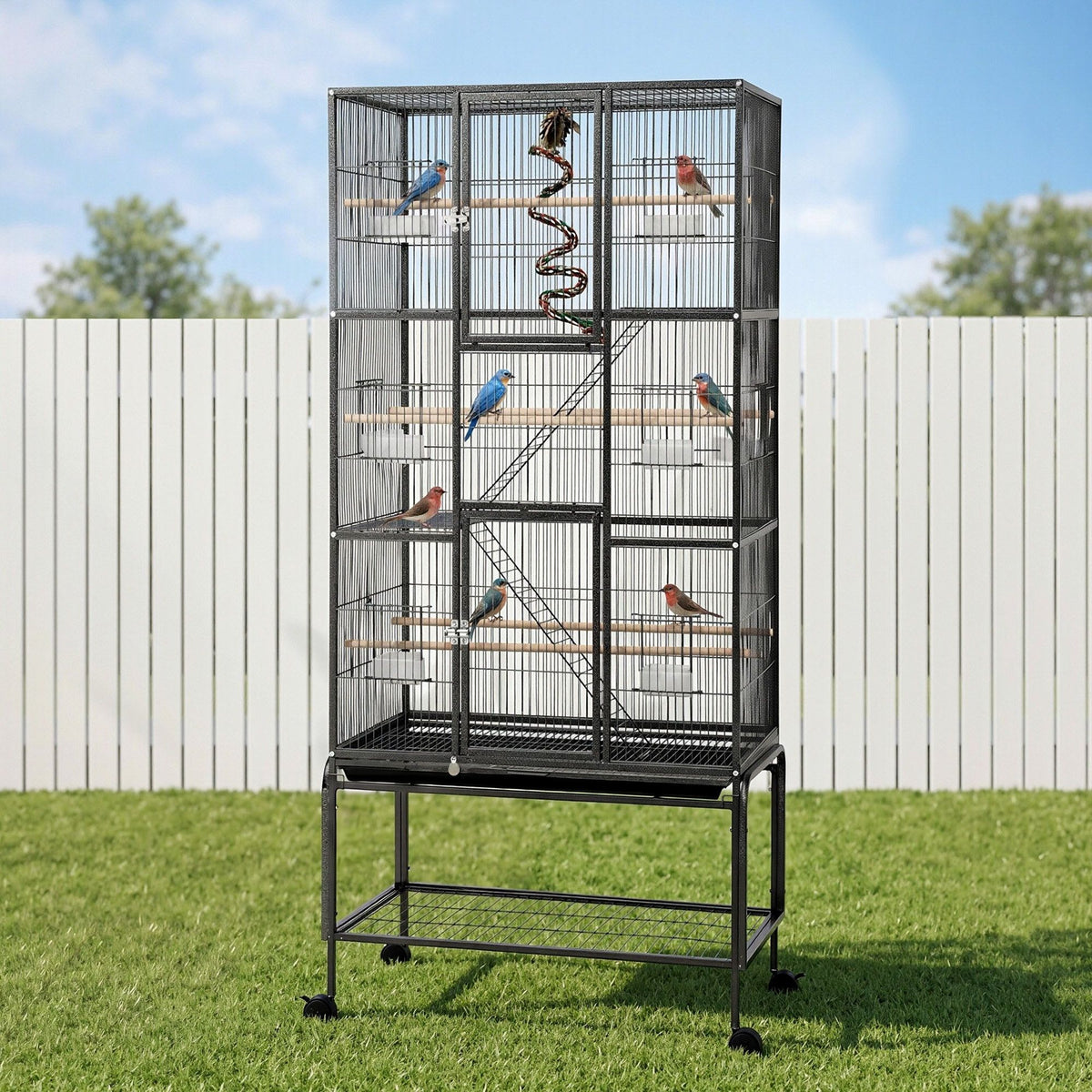 i.Pet 176cm 3-Tier Bird Cage with Stand & Wheels – Black