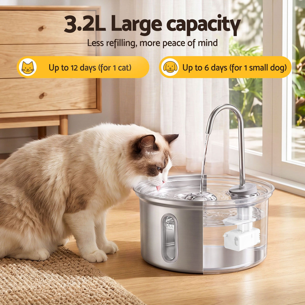 i.Pet 3.2L Stainless Steel Pet Water Fountain