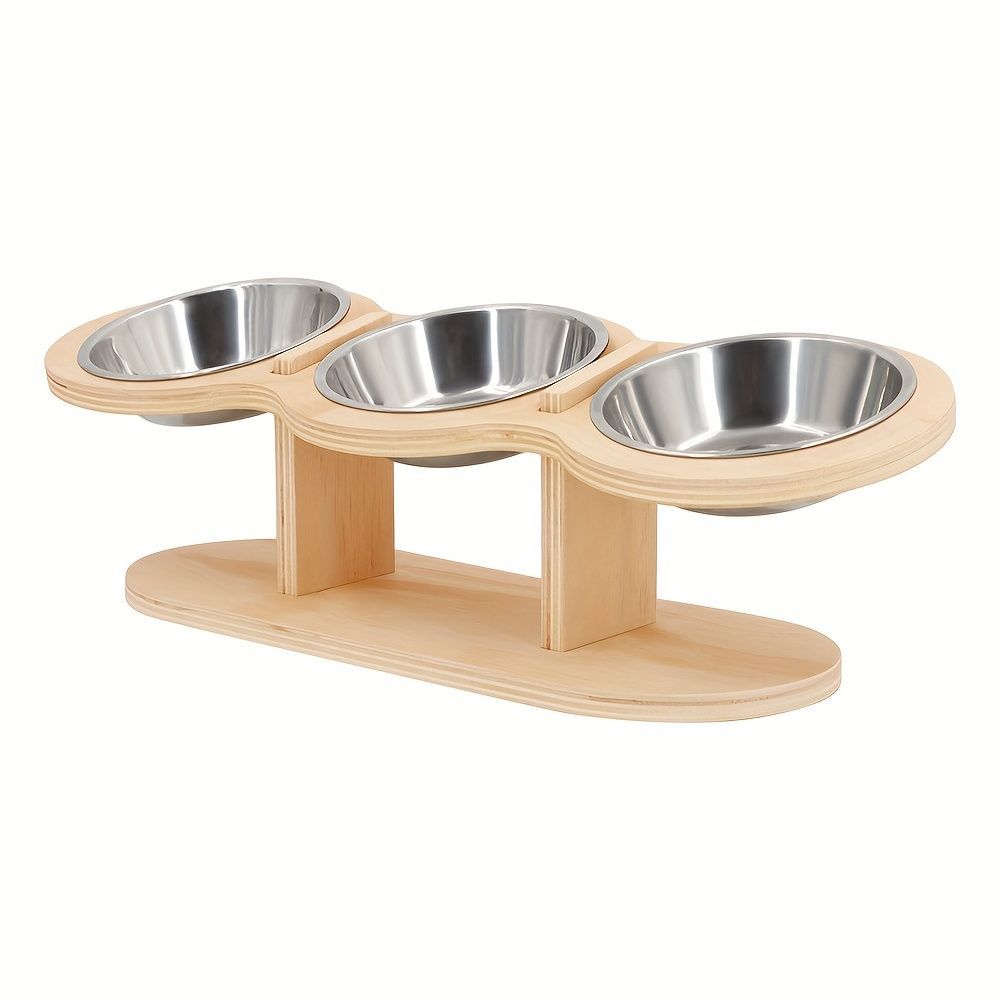 Elevated Cat Feeding Station with 3 Stainless Steel Bowls