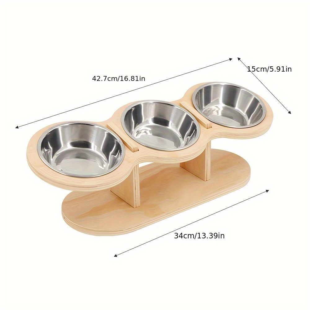 Elevated Cat Feeding Station with 3 Stainless Steel Bowls