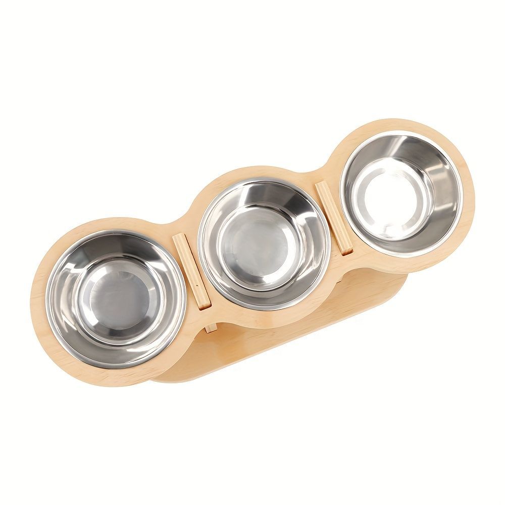 Elevated Cat Feeding Station with 3 Stainless Steel Bowls