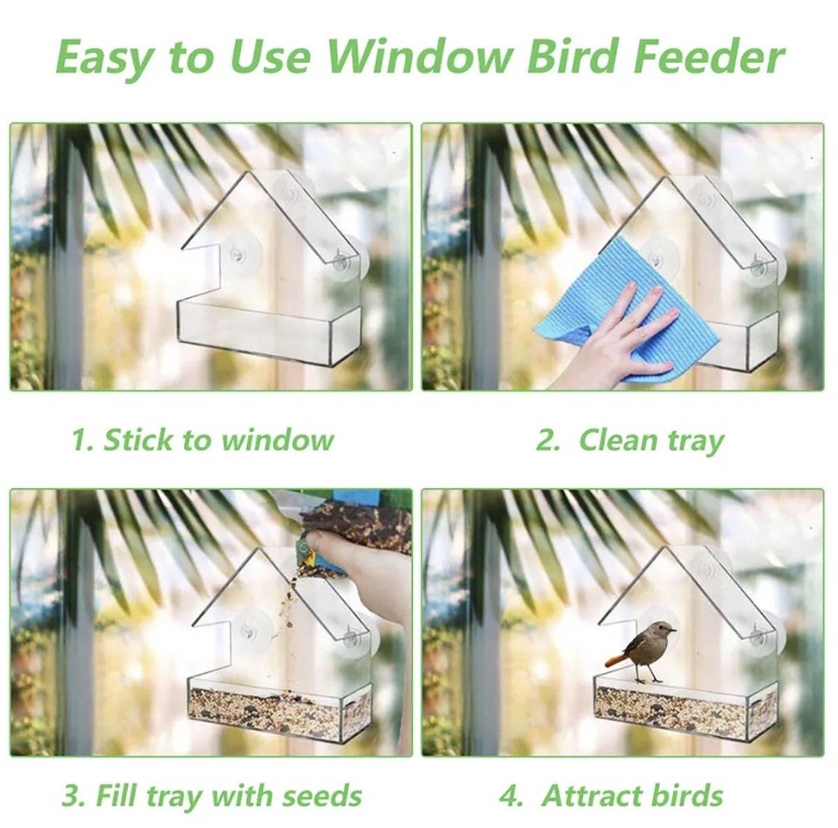 House-Shaped Window Bird Feeder with Suction Cups