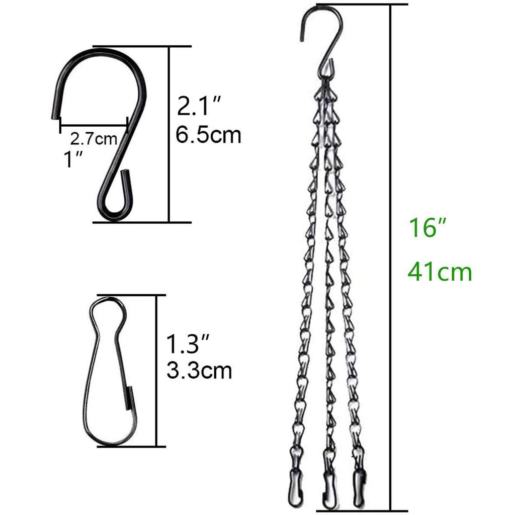 16-Inch Black Hanging Chains with Hooks – 4 Pack