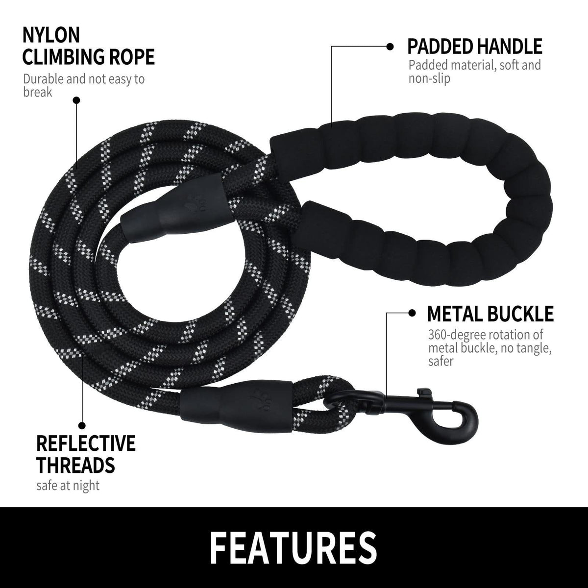 Sturdy dog skin super heavy climbing rope, comfortable padded handle, high reflective thread dog chain