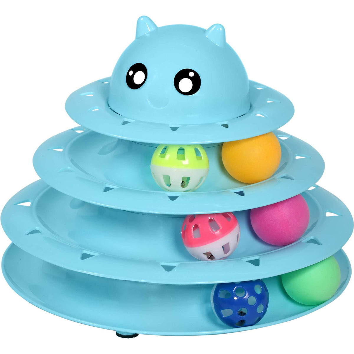 Cat toy drum, 3-layer turntable, interactive cat toy ball with six colored balls, fun for cats, physical and mental exercise