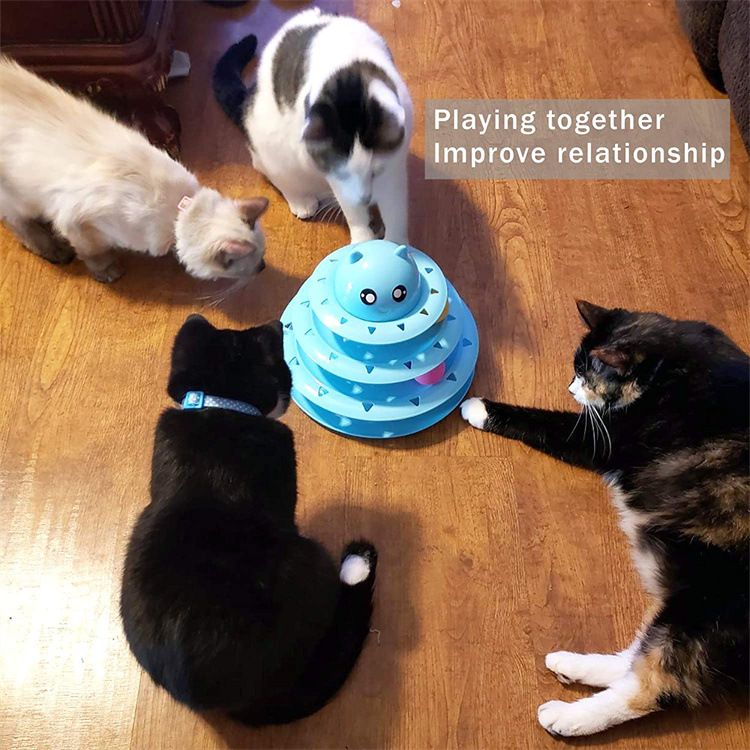 Cat toy drum, 3-layer turntable, interactive cat toy ball with six colored balls, fun for cats, physical and mental exercise