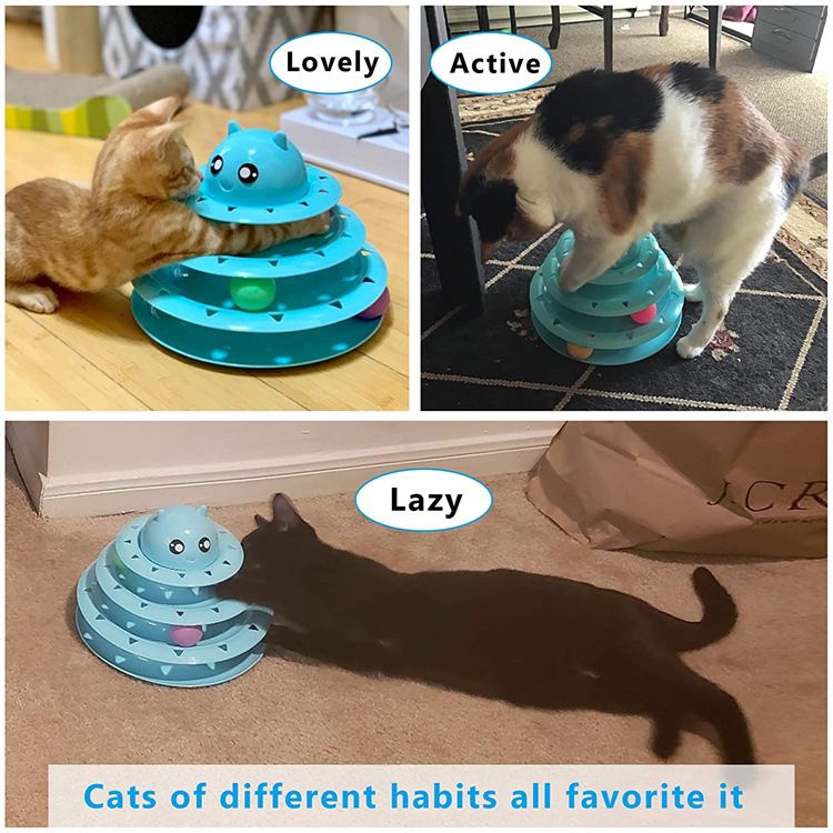 Cat toy drum, 3-layer turntable, interactive cat toy ball with six colored balls, fun for cats, physical and mental exercise