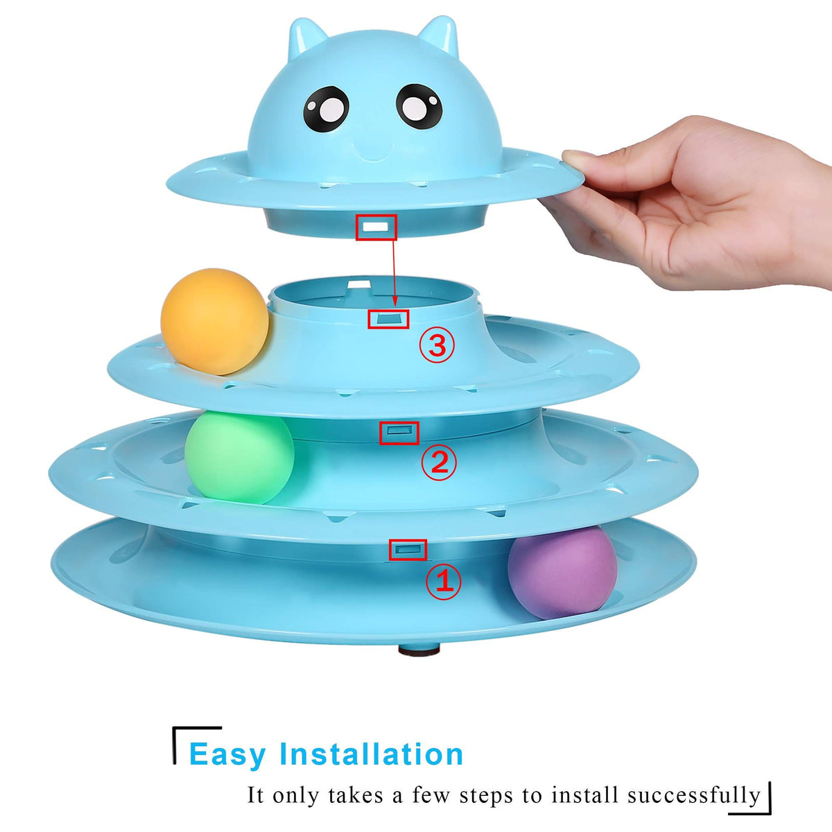 Cat toy drum, 3-layer turntable, interactive cat toy ball with six colored balls, fun for cats, physical and mental exercise