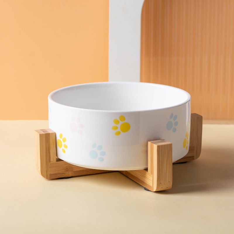 Ceramic Pet Bowls with Wooden Stand – 2 Pack