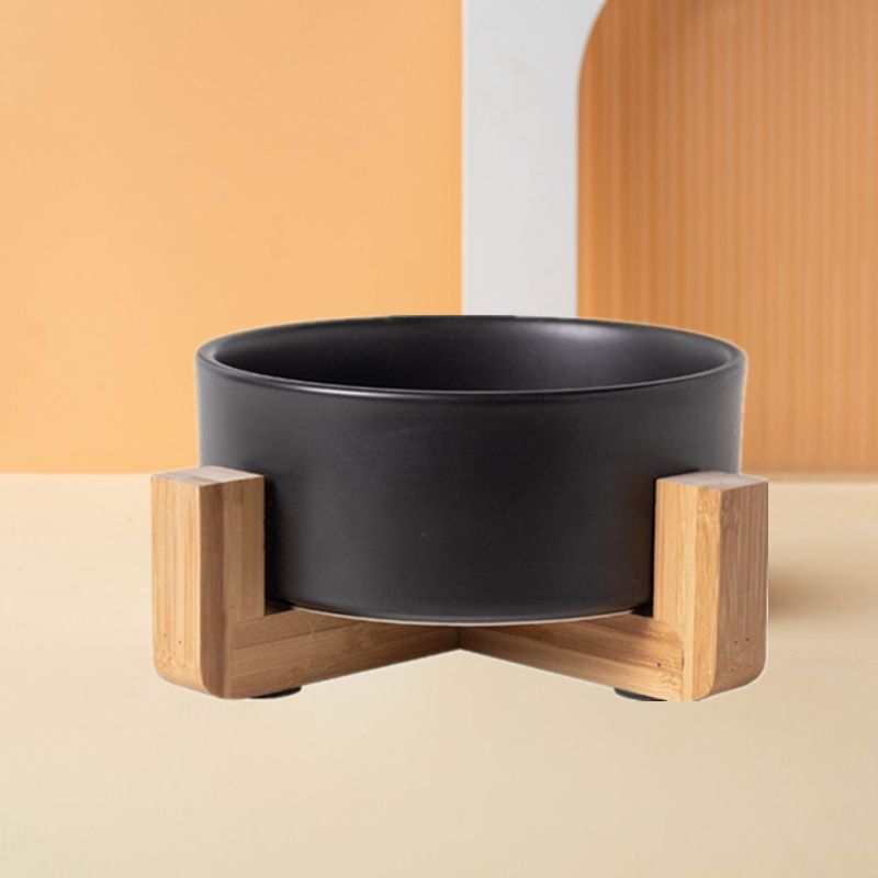 Ceramic Pet Bowls with Wooden Stand – 2 Pack
