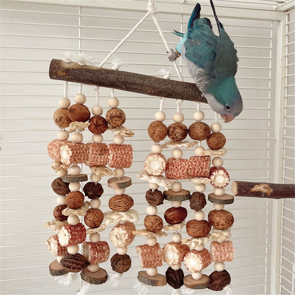 Natural Parrot Chew Toy with Nuts and Corn Cobs