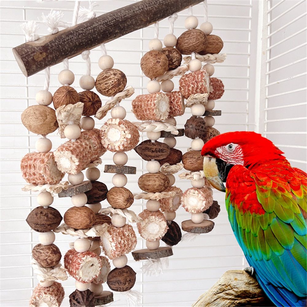 Natural Parrot Chew Toy with Nuts and Corn Cobs