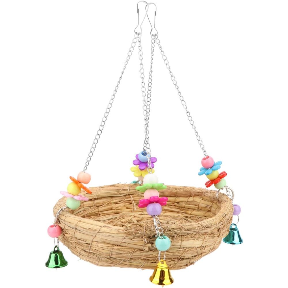 Woven Straw Bird Swing and Nest with Bell