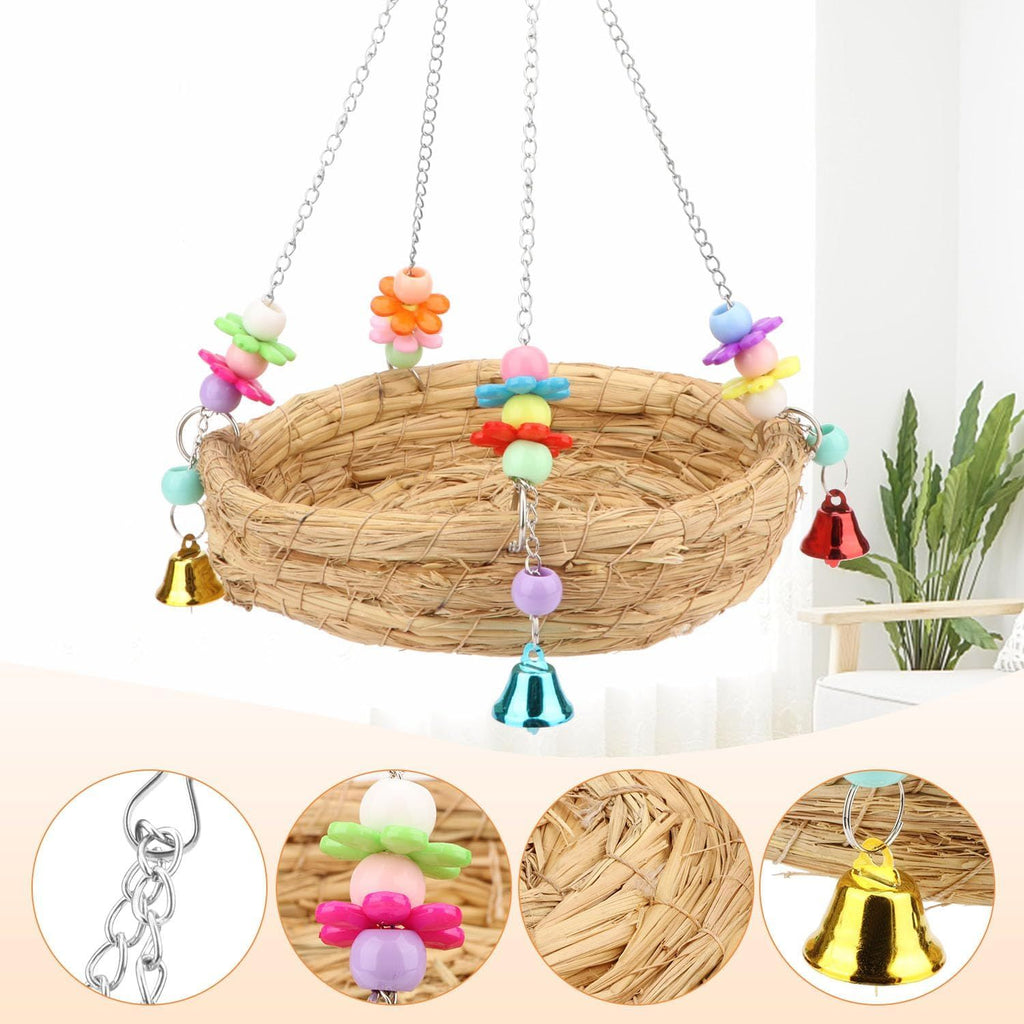 Woven Straw Bird Swing and Nest with Bell