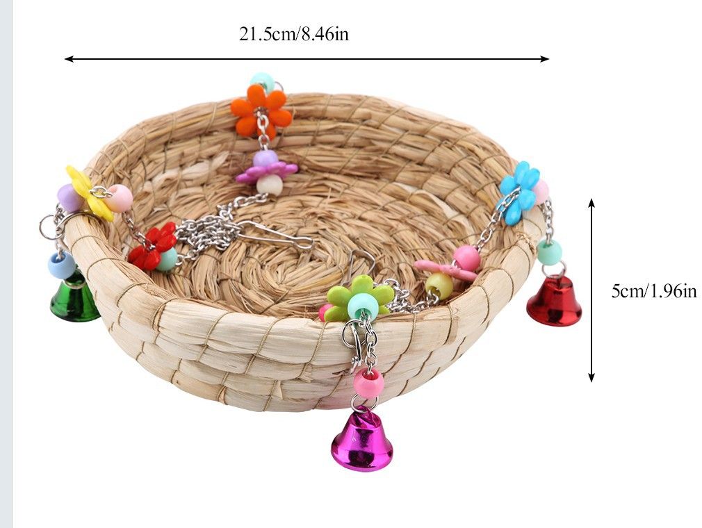 Woven Straw Bird Swing and Nest with Bell