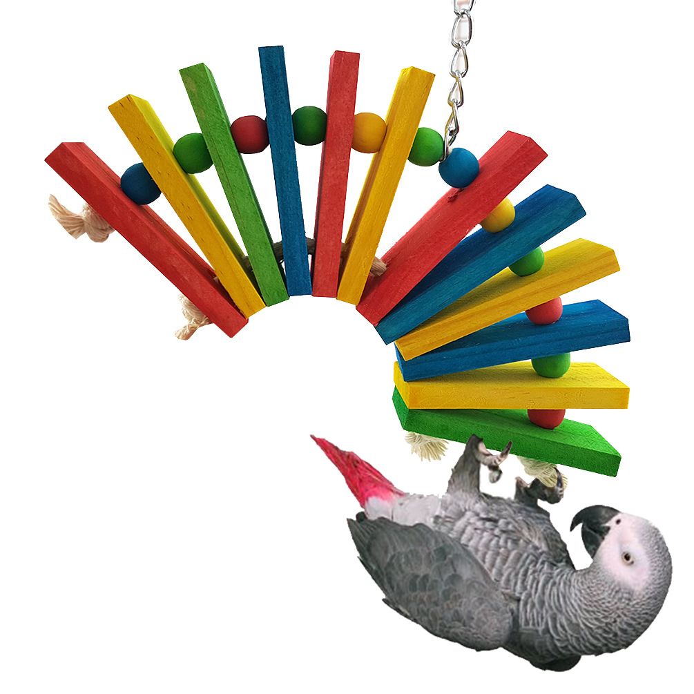 Colourful Wooden Block Chew Toy for Birds