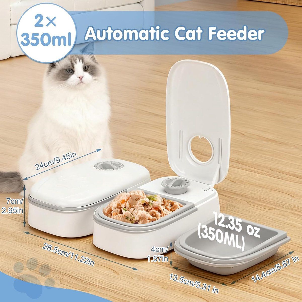 Automatic Dual-Tray Cat Feeder with 48-Hour Timer