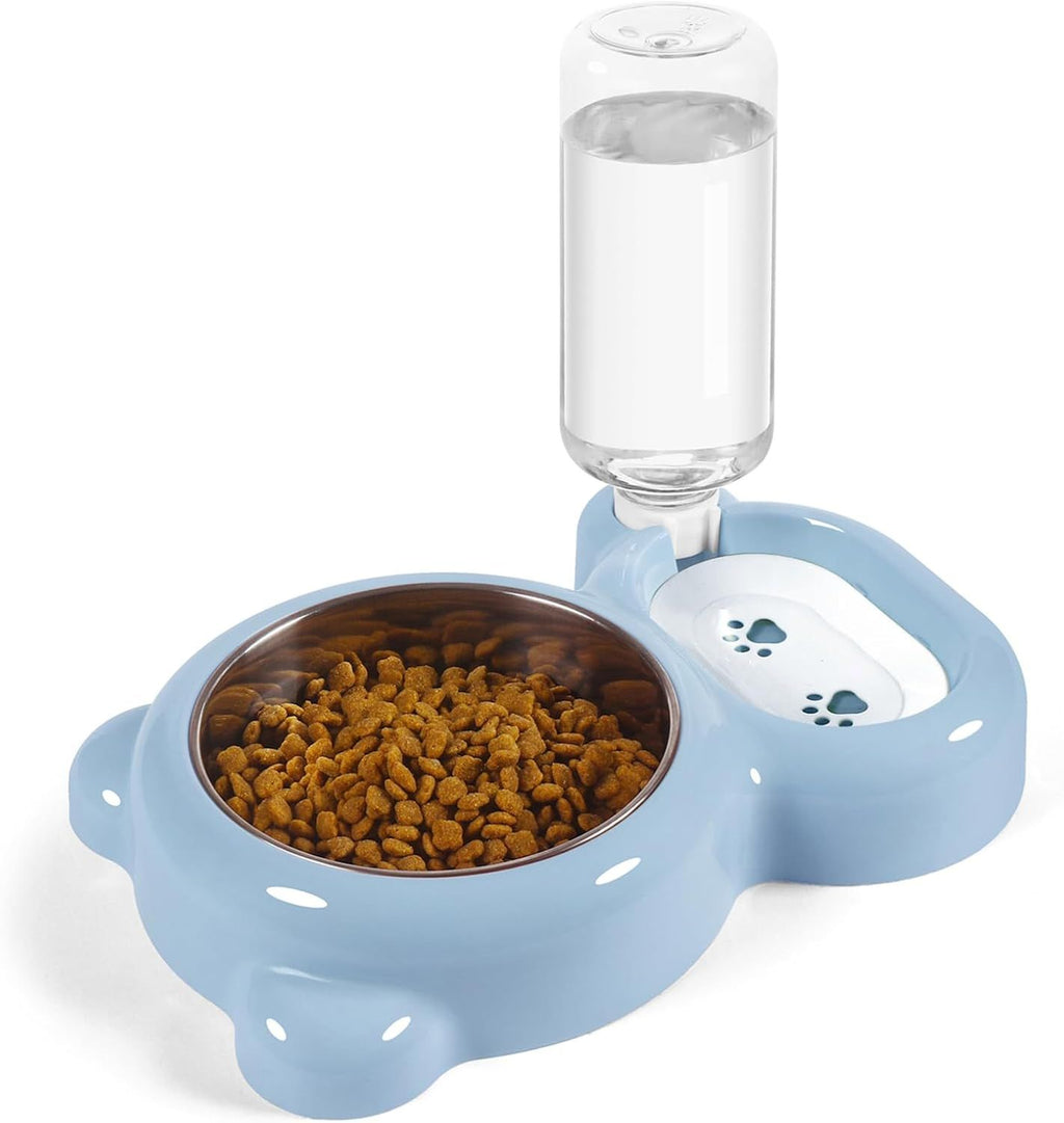 2-in-1 Cat Food Bowl and Water Dispenser – Light Blue