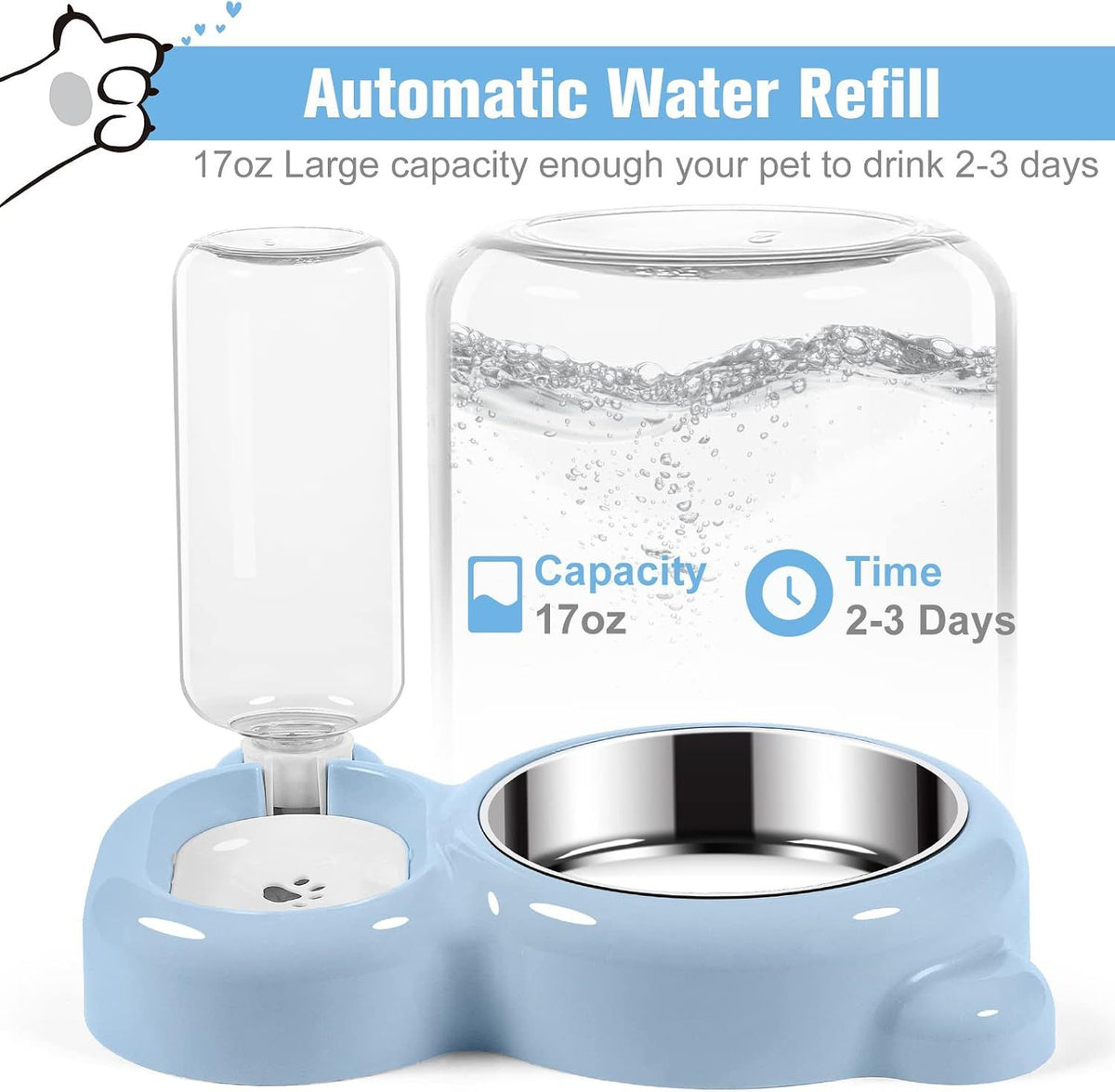 2-in-1 Cat Food Bowl and Water Dispenser – Light Blue