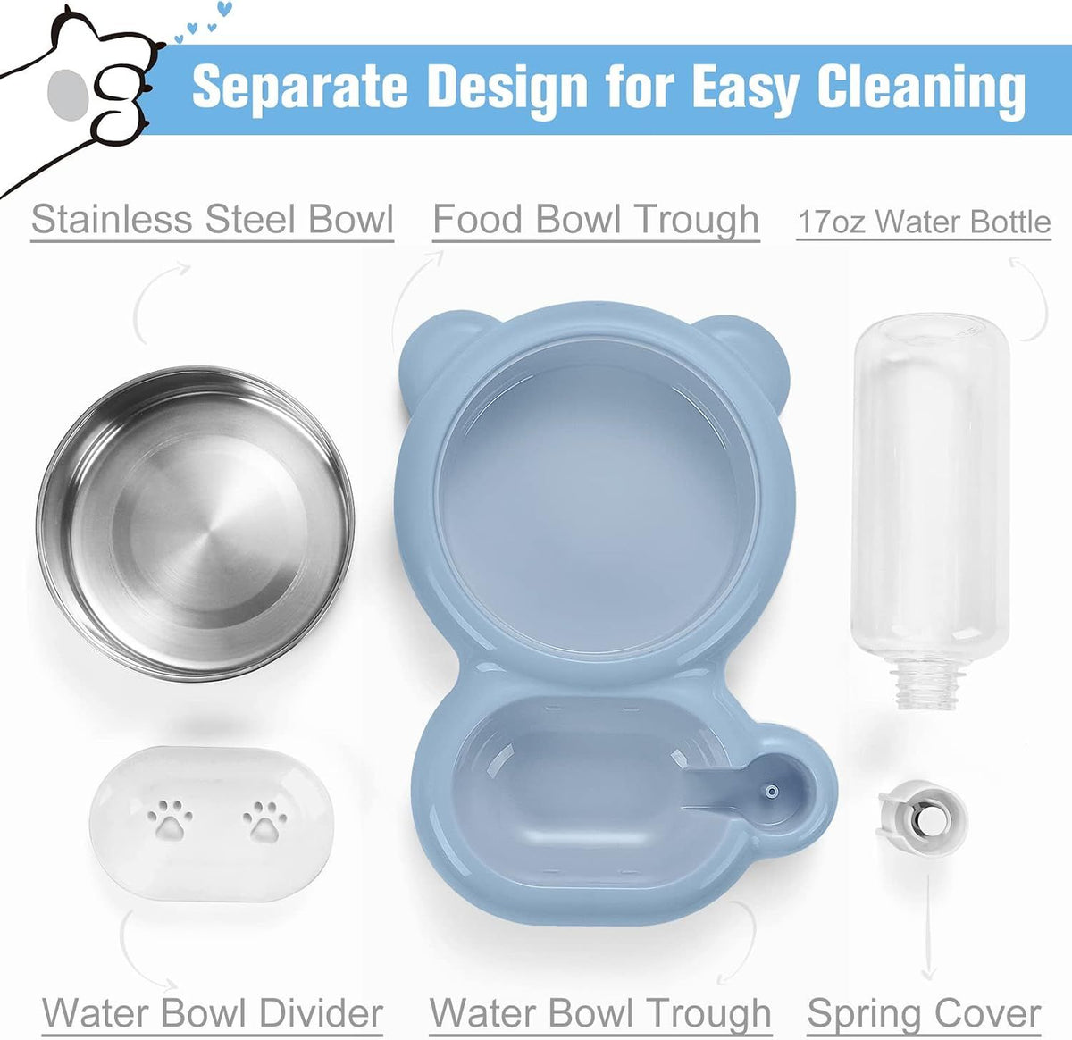 2-in-1 Cat Food Bowl and Water Dispenser – Light Blue