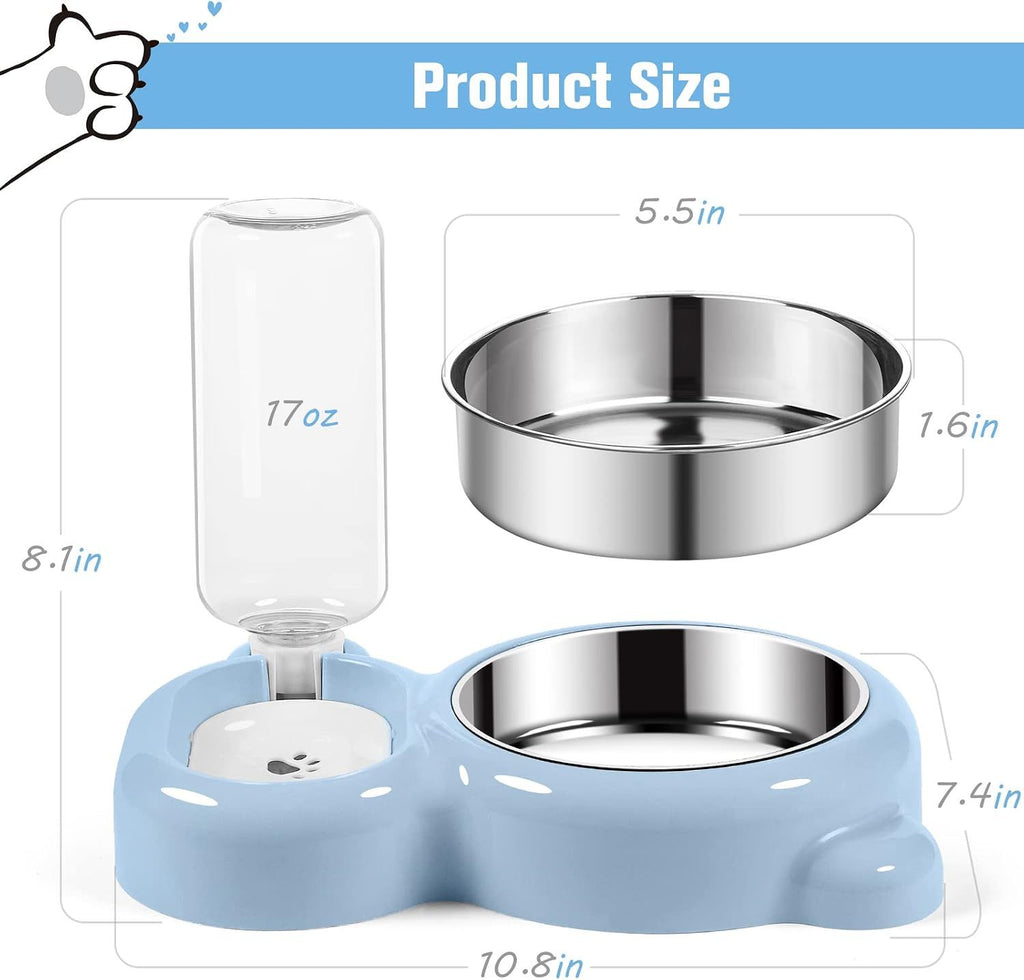2-in-1 Cat Food Bowl and Water Dispenser – Light Blue
