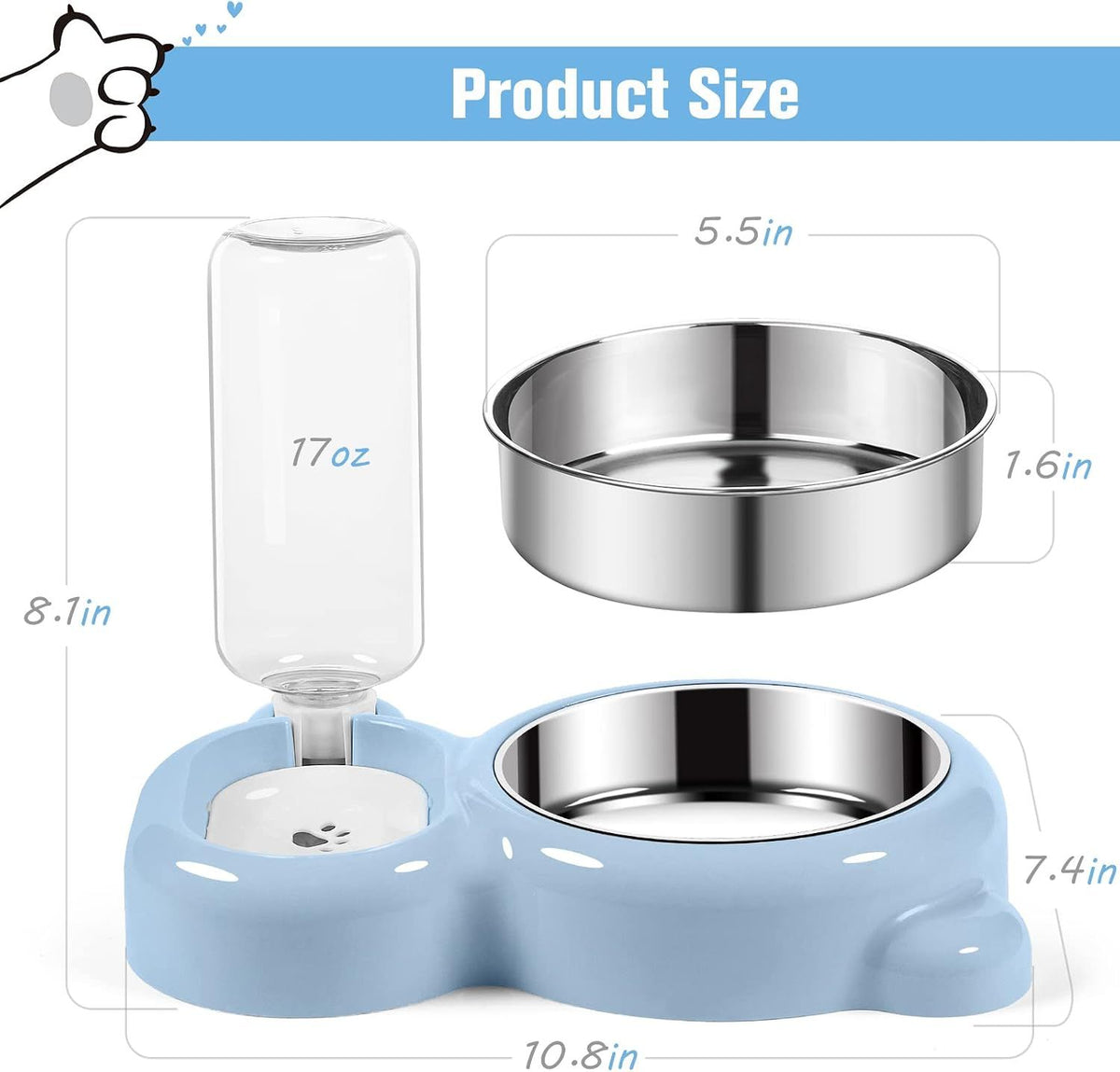 2-in-1 Cat Food Bowl and Water Dispenser – Light Blue