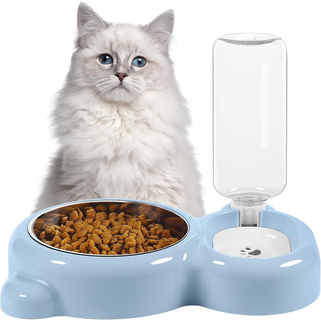 2-in-1 Cat Food Bowl and Water Dispenser – Light Blue