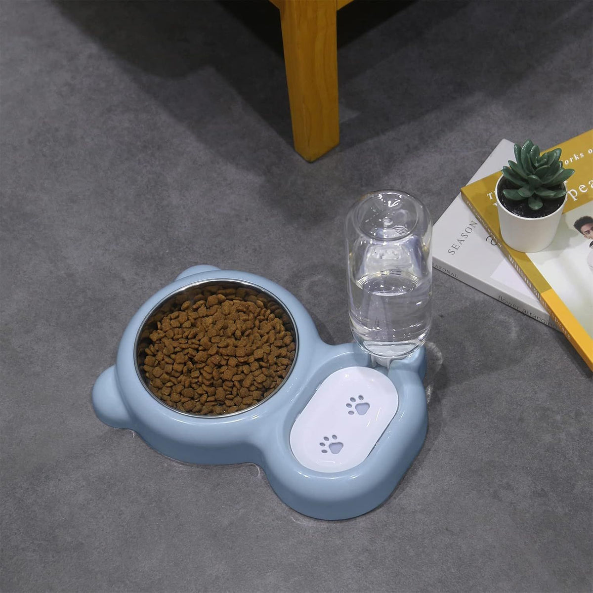 2-in-1 Cat Food Bowl and Water Dispenser – Light Blue
