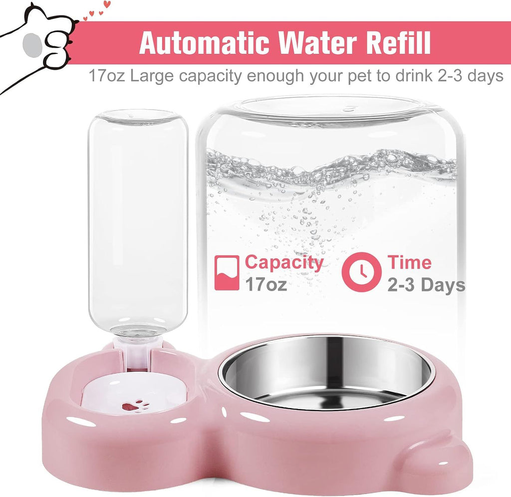 2-in-1 Cat Food Bowl and Water Dispenser – Pink