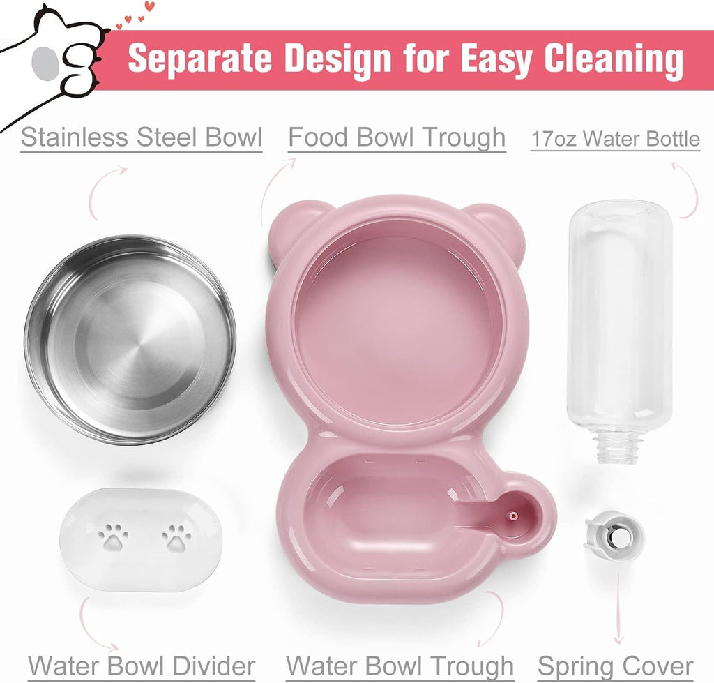 2-in-1 Cat Food Bowl and Water Dispenser – Pink